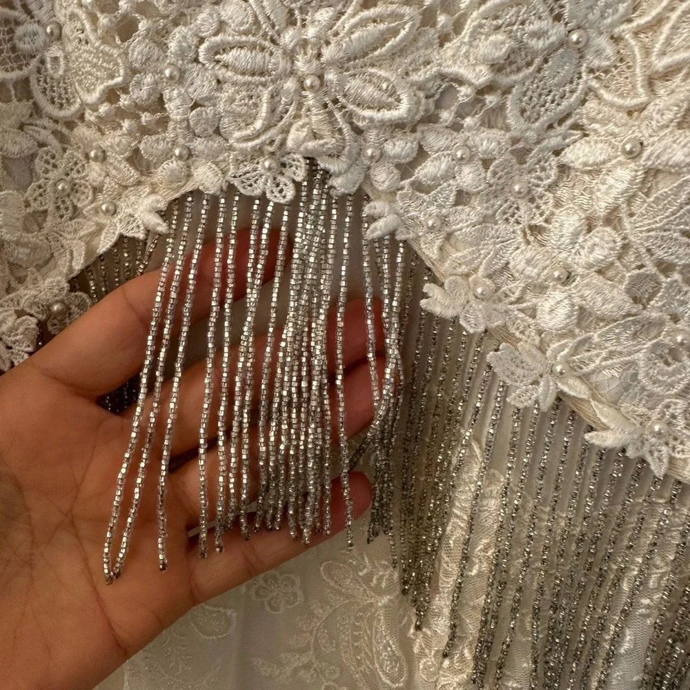 Vintage Cachet Bari Protas cream lace beaded wedding prom formal gown size S - Picture 8 of 14